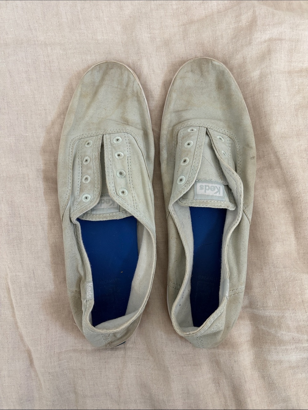 Keds Men’s Slip-On Canvas Sneakers in Beige with Blue Insole